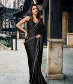 Black Swarovski Work Border Satin Silk Bollywood Saree