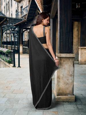 Black Swarovski Work Border Satin Silk Bollywood Saree 2