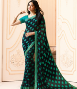 Blue Georgette Printed Saree Lace Border & Rich Pallu With Plain Blouse And Saree For Women 