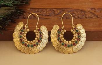 Designer gold plated temple coin earrings 1