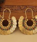 Designer gold plated temple coin earrings