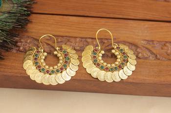 Designer gold plated temple coin earrings 2