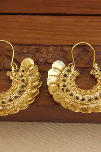 Designer gold plated temple coin earrings