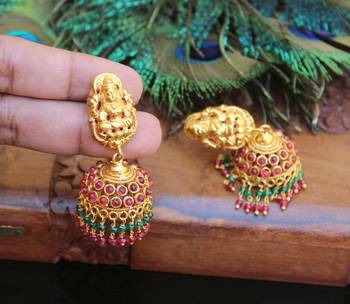 Designer gold plated temple earrings 1