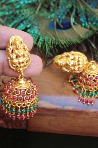 Designer gold plated temple earrings