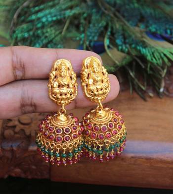 Designer gold plated temple earrings 2
