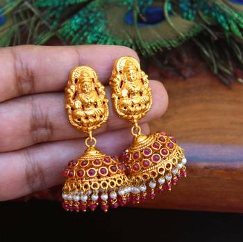 Designer gold plated temple earrings 1