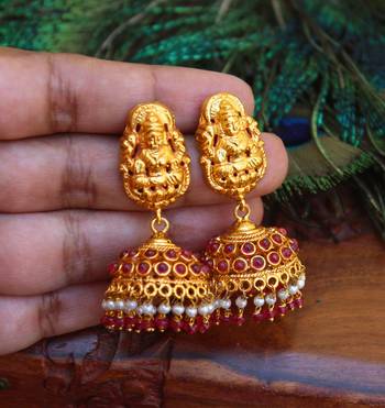 Designer gold plated temple earrings 2