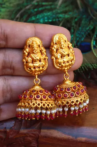 Designer gold plated temple earrings