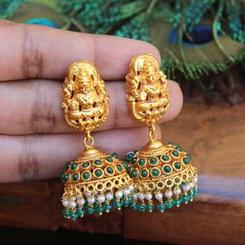 Designer gold plated temple earrings 1