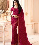 Pink Georgette Printed Saree Lace Border & Rich Pallu With Plain Blouse And Saree For Women 