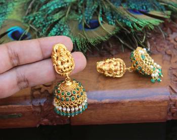 Designer gold plated temple earrings 3