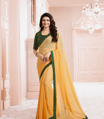 Yellow Silk Stone Work Saree With Lace Border & Rich Pallu With Banglori Blouse And Saree For Women 
