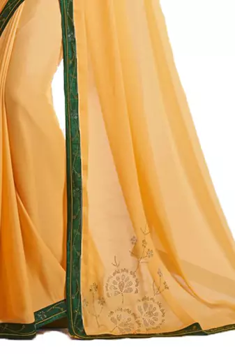 Yellow Silk Stone Work Saree With Lace Border & Rich Pallu With Banglori Blouse And Saree For Women 