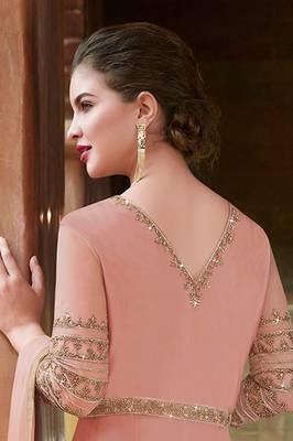 Peach embroidered georgette semi stitched anarkali churidar suit 3