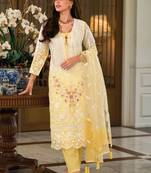 Yellow embroidered organza free size stitched straight pant suit. ( size upto 42)