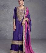 Maahi Styles Purple Chinnon Golden Embroidered Salwar Suit (Size Up to 42")