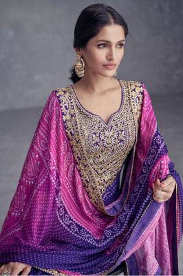 purple chiffon golden embroidered palazzo suit 3
