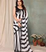 Black & white stripes georgette ready to wear saree with unstitched blouse