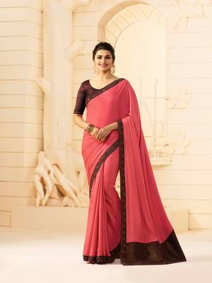 Rose Silk Stone Work Saree With Lace Border & Rich Pallu With Banglori Blouse And Saree For Women  1