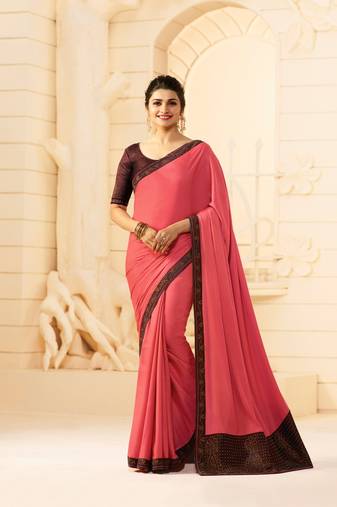 Rose Silk Stone Work Saree With Lace Border & Rich Pallu With Banglori Blouse And Saree For Women 