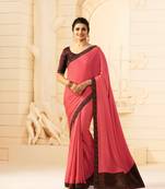 Rose Silk Stone Work Saree With Lace Border & Rich Pallu With Banglori Blouse And Saree For Women