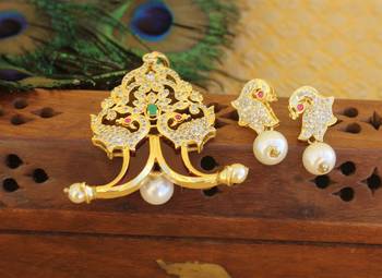 Designer gold plated cz peacock pendants set 1