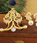 Designer gold plated cz peacock pendants set