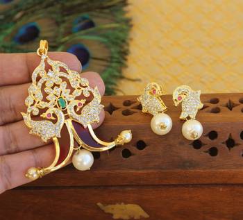 Designer gold plated cz peacock pendants set 2