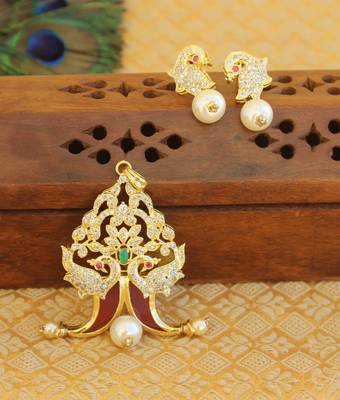 Designer gold plated cz peacock pendants set 3
