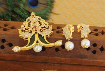 Designer gold plated cz peacock pendants set 1