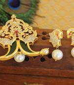 Designer gold plated cz peacock pendants set