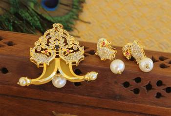Designer gold plated cz peacock pendants set 1
