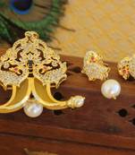 Designer gold plated cz peacock pendants set