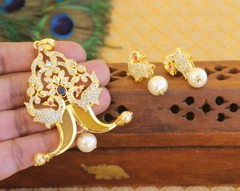Designer gold plated cz peacock pendants set 2