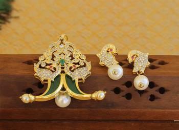 Designer gold plated cz peacock pendants set 1