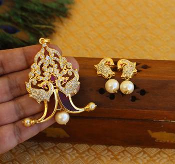 Designer gold plated cz peacock pendants set 1