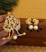 Designer gold plated cz peacock pendants set