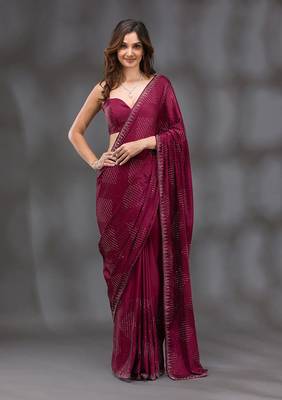 Wine Soft Silk Swarovski Work Designer Saree for Women 1