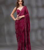 Wine Soft Silk Swarovski Work Designer Saree for Women