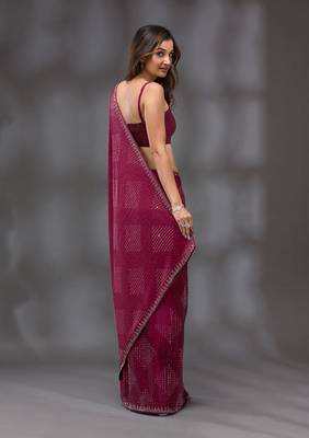 Wine Soft Silk Swarovski Work Designer Saree for Women 2