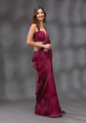 Wine Soft Silk Swarovski Work Designer Saree for Women 3