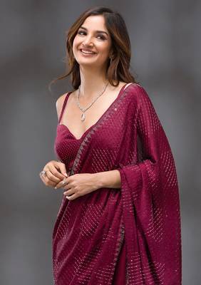 Wine Soft Silk Swarovski Work Designer Saree for Women 6