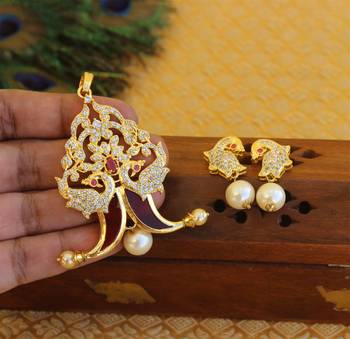 Designer gold plated cz peacock pendants set 3