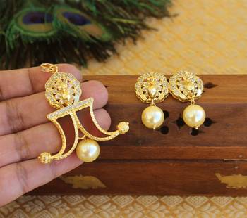 Designer gold plated cz peacock pendants set 2