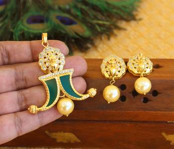 Designer gold plated cz peacock pendants set 1