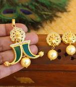 Designer gold plated cz peacock pendants set