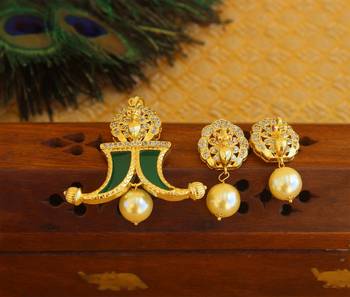 Designer gold plated cz peacock pendants set 2