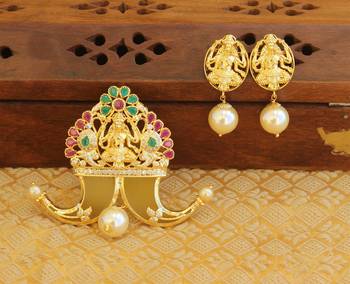 Designer gold plated cz temple pendant set 1