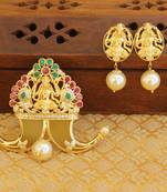 Designer gold plated cz temple pendant set